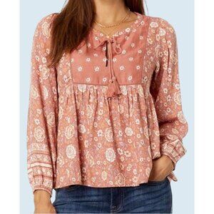 LUCKY BRAND Boho Peasant Tie Neck Blouse Top Shirt Sz XL NWT NEW